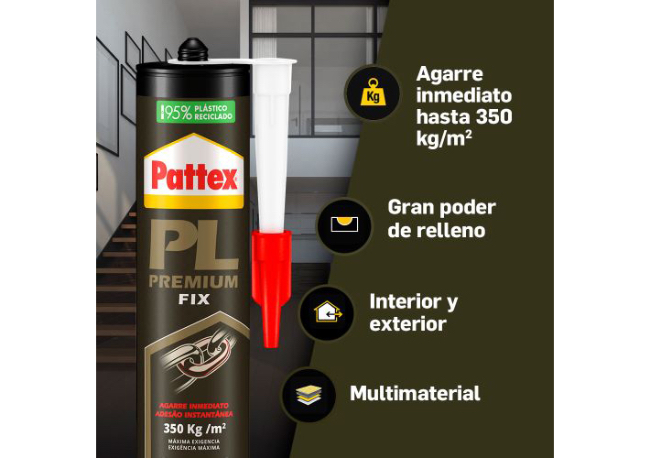 Foto PATTEX relanza PL PREMIUM, el adhesivo de montaje profesional, ahora con cartucho sostenible compuesto por 95% de plástico reciclado.